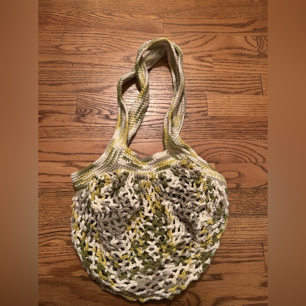 Green Yellow & White Handmade Boho/Bohemian Hippie Crochet Market Shoulder Bag